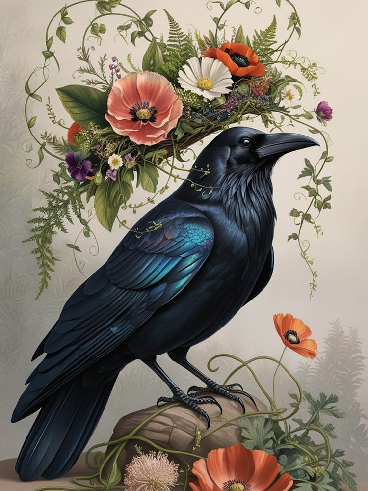 Crow With Flowers 2