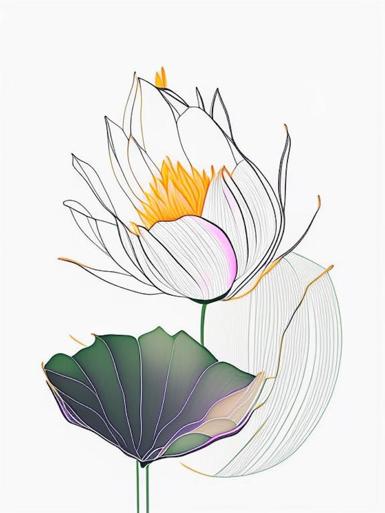 Lotus Flower In Garden Abstract Line Drawing 4