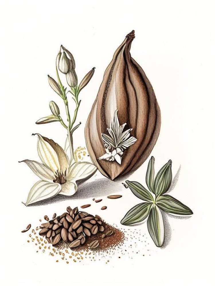 Black Cardamom Spices And Herbs Pencil Illustration 4