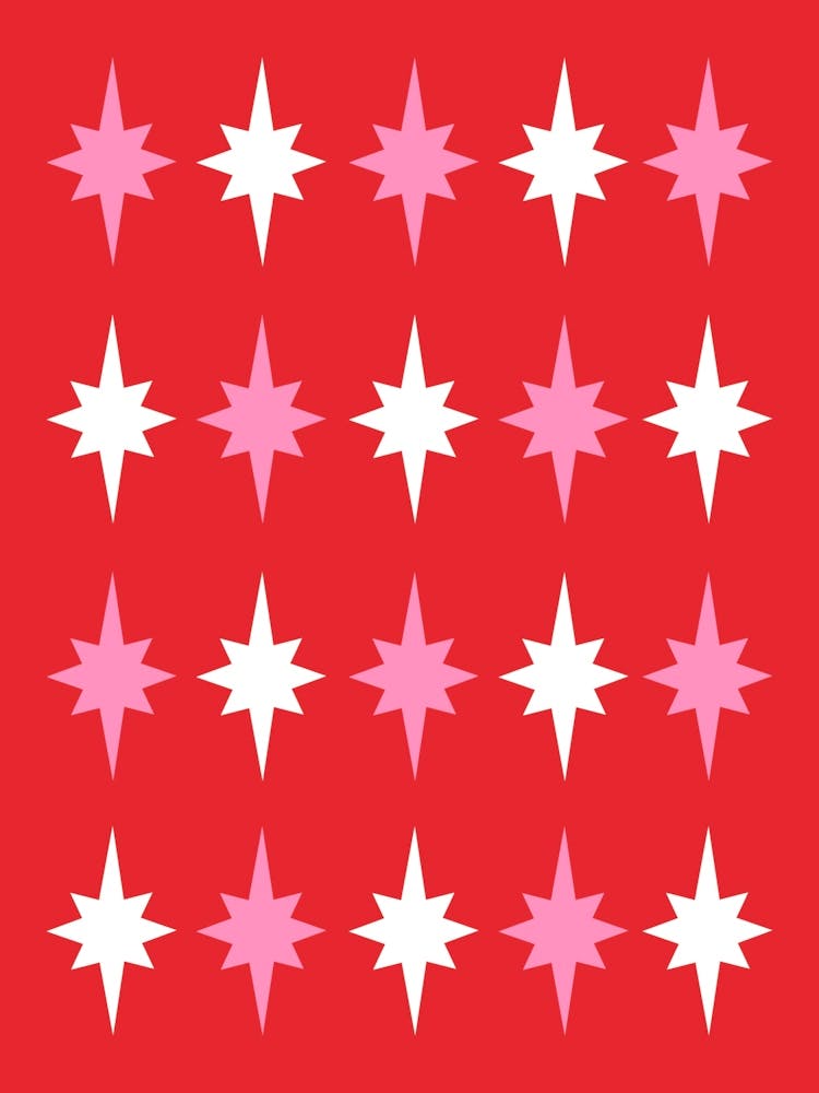 Starry Night Pink and White Stars on Red