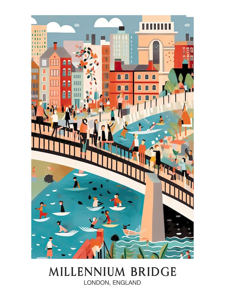 Millennium Bridge, London, England, Farbenfrohes Reiseplakat