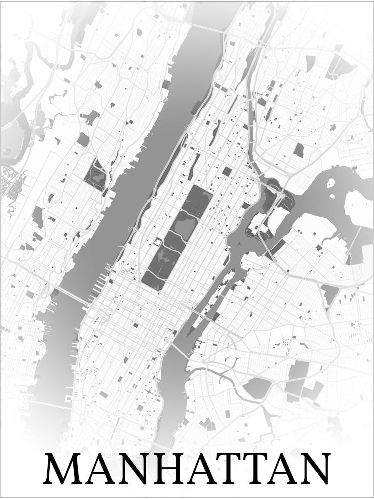 Manhattan, New York City, New York, United States, City Map, Black And White Fade Design