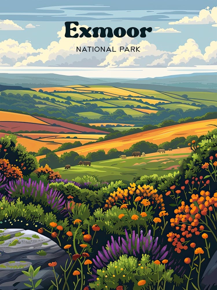 Exmoor National Park England Art Illustration