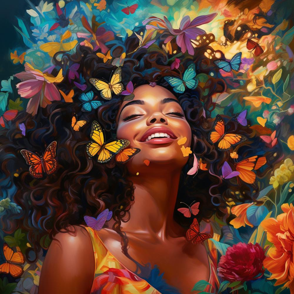 Woman With Butterflies In Her Hair