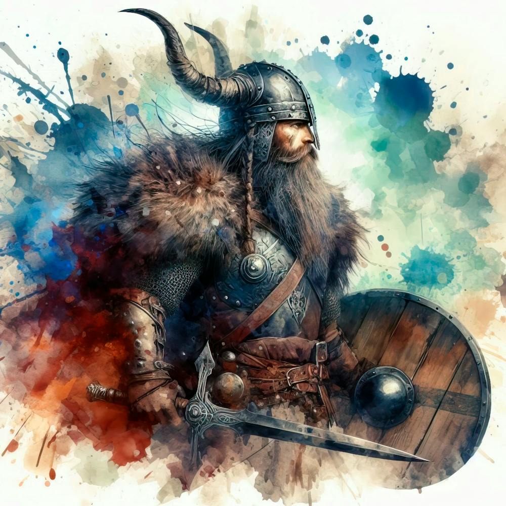 142 Viking Warrior In Watercolor