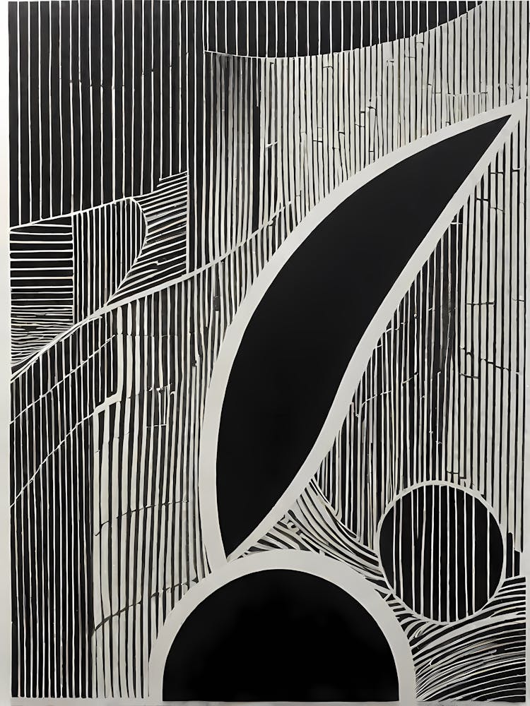 A Linocut Piece Depicting A Mysterious Abstract Shapes art, 193