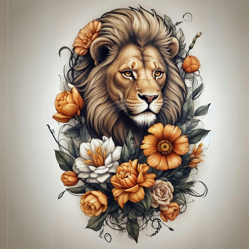 Lion With Flowers