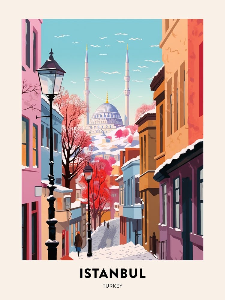 Vintage Winter Travel Poster Istanbul Turkey 2