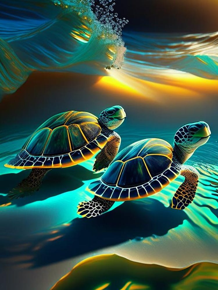 Hatchlings Making Their Way To The Ocean, Sea Turtle Abstract 1