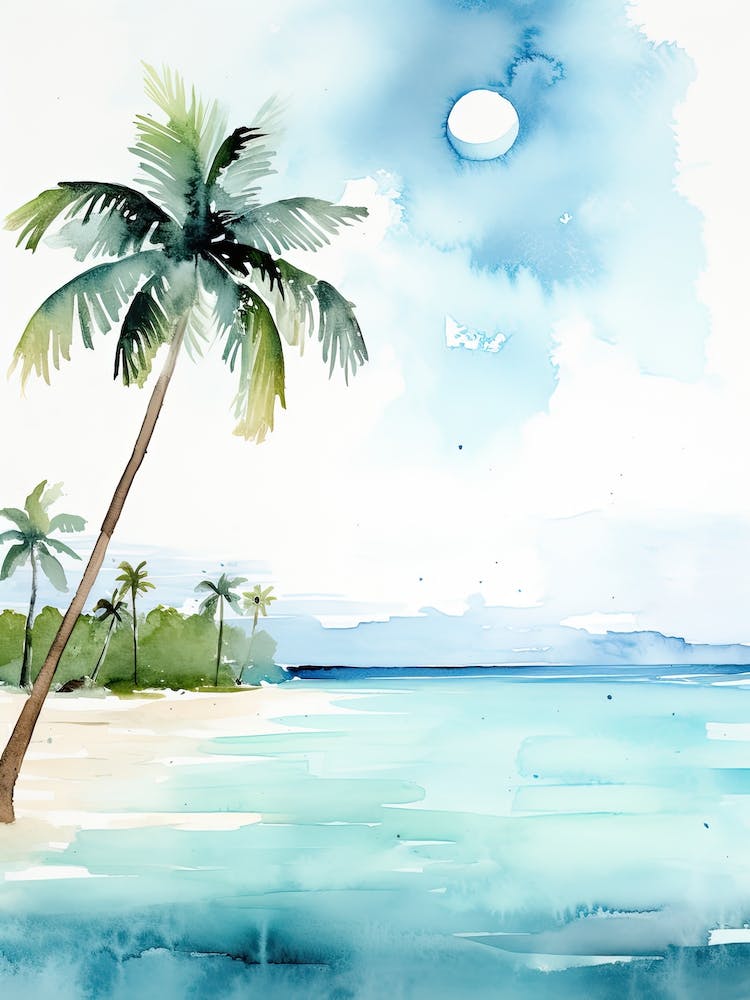 Watercolour Of Matira Beach   Bora Bora French Polynesia 0