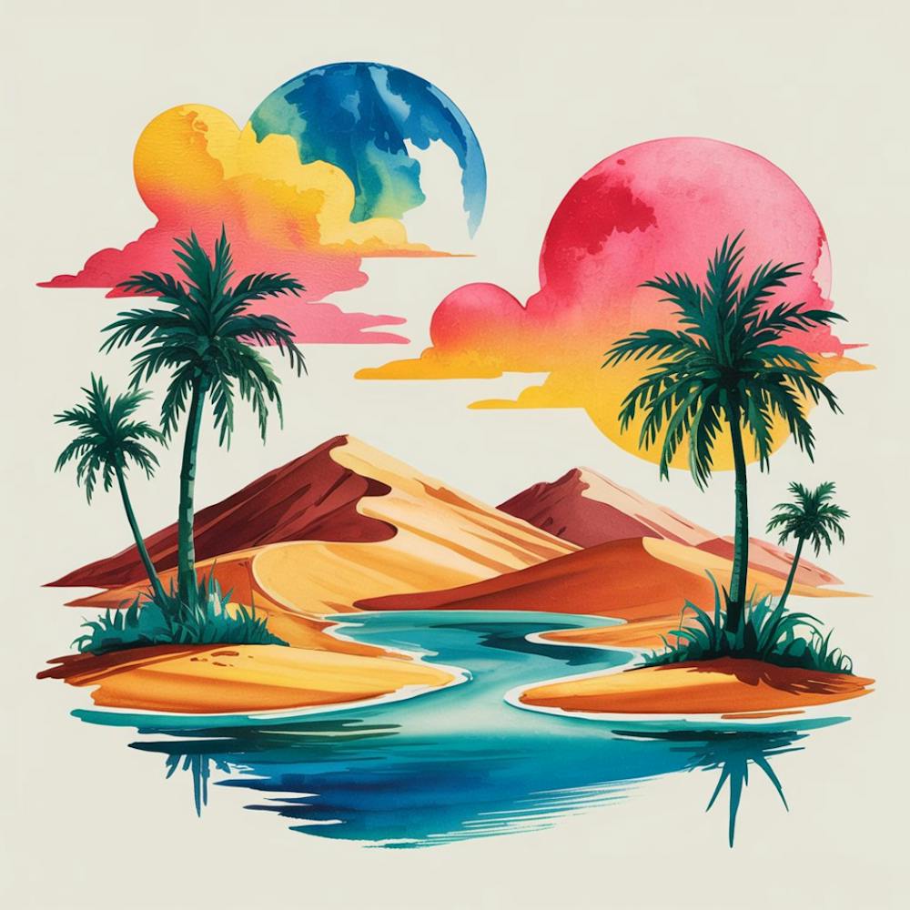 Desert Landscape With Palm Trees