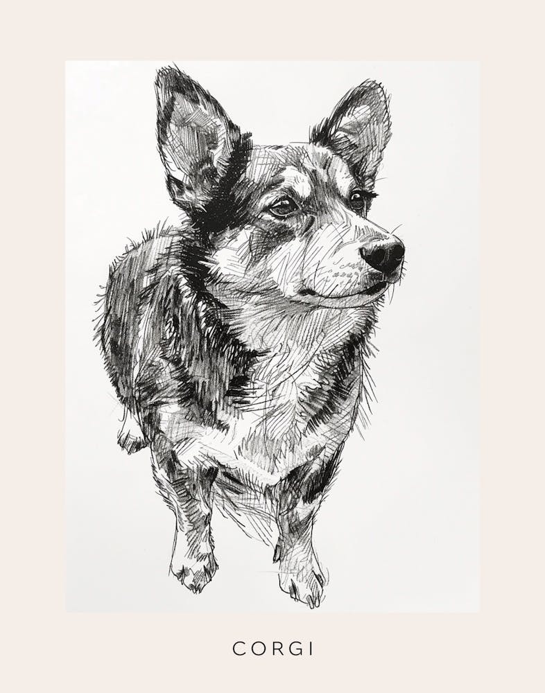Corgi Dog Line Sketch 5 Poster
