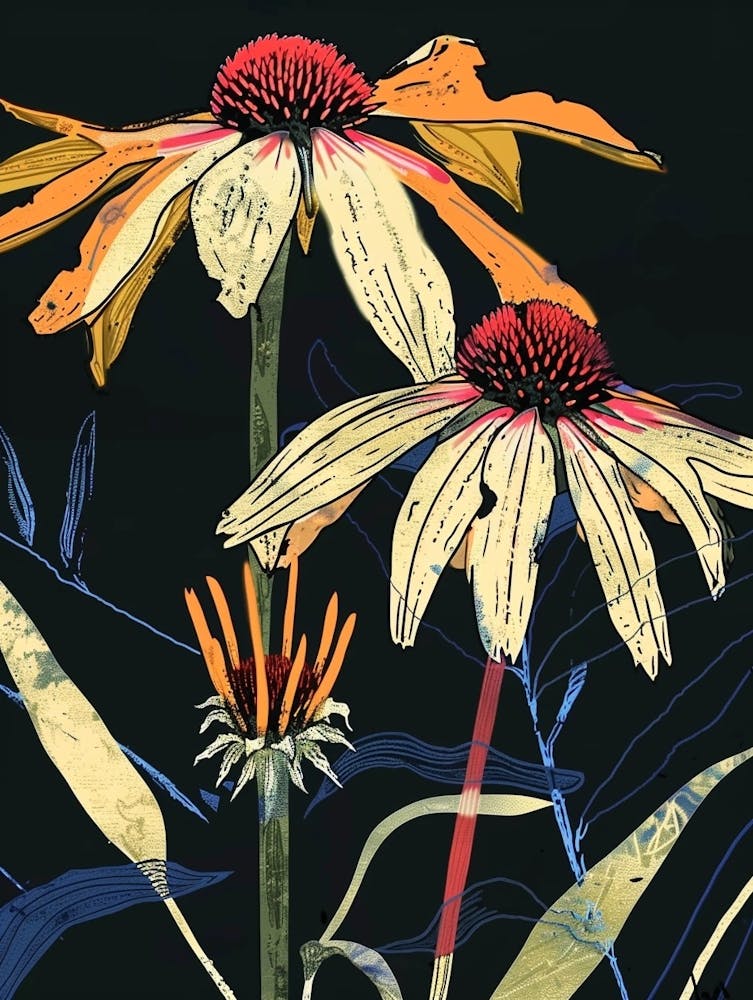 Neon Flowers On Black Coneflower 2