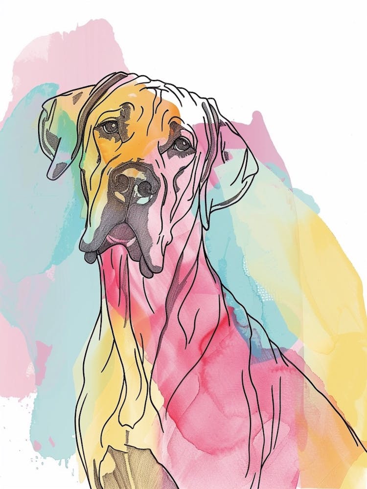 Pastel Great Dane Dog Watercolour Line Illustration 3