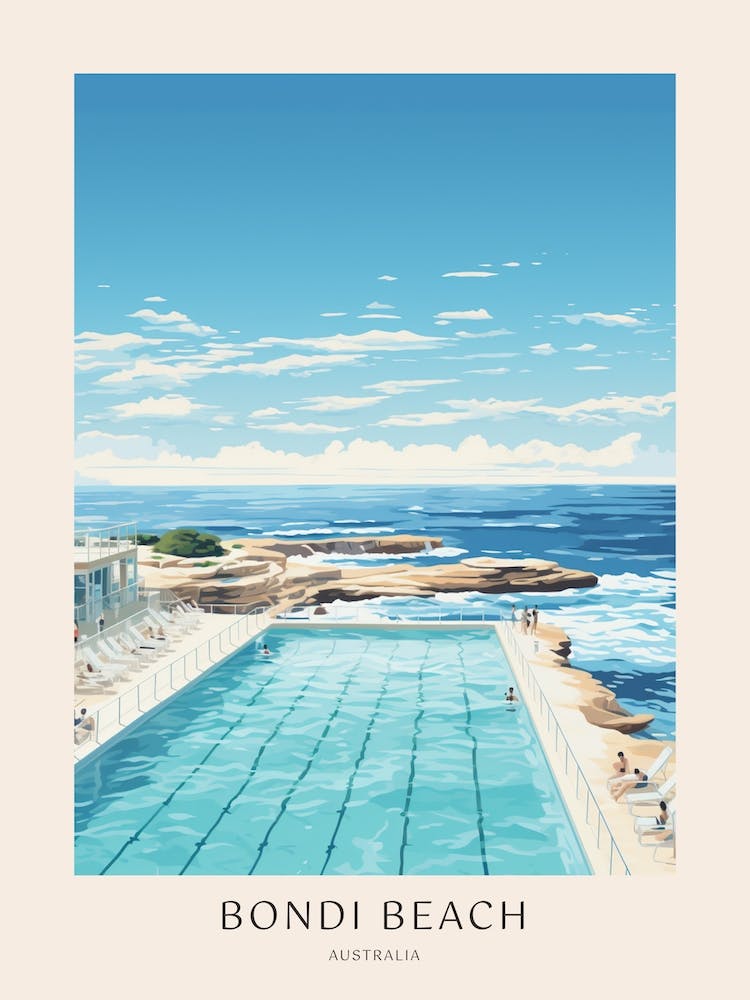 Bondi Australia 3 Midcentury Modern Pool Poster