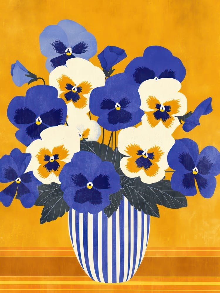 Pansy Flowers On A Table   Contemporary Illustration 3