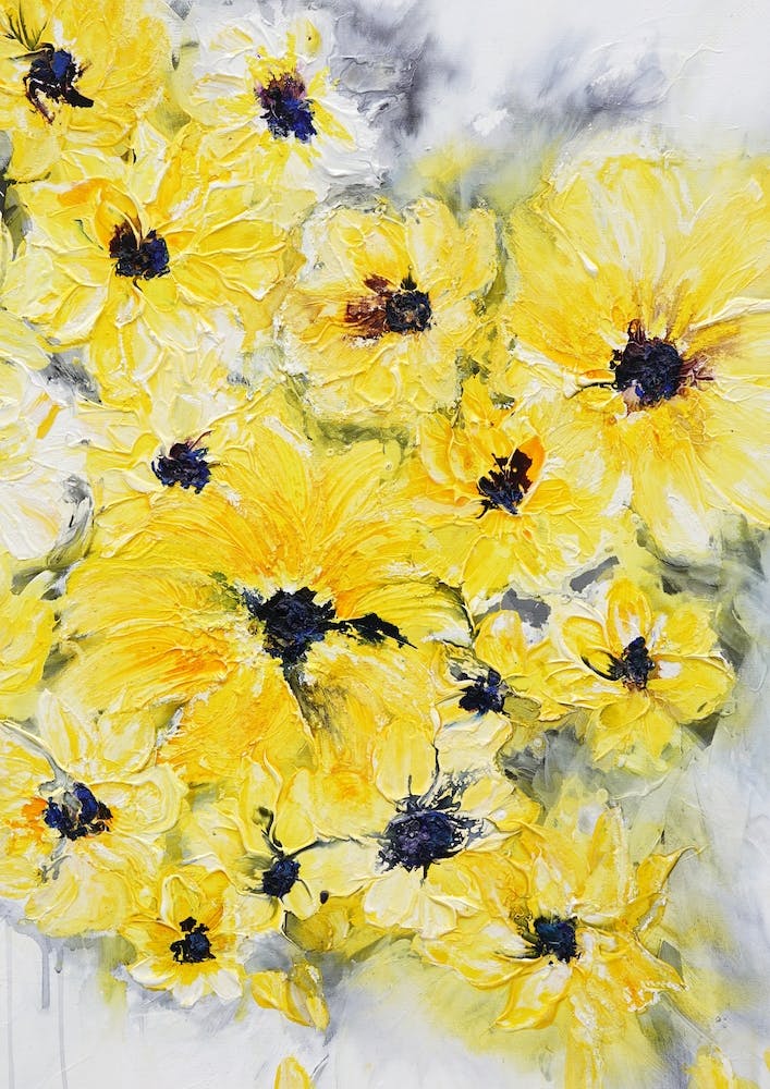 Yellow Flowers White Background Painting 2