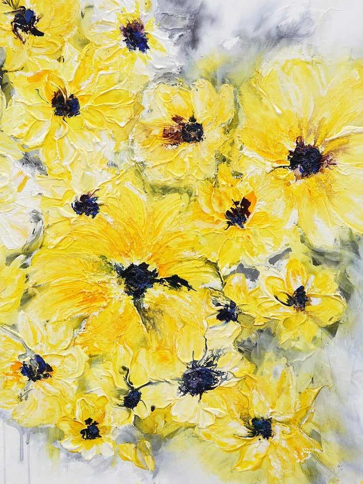Yellow Flowers White Background Painting 2