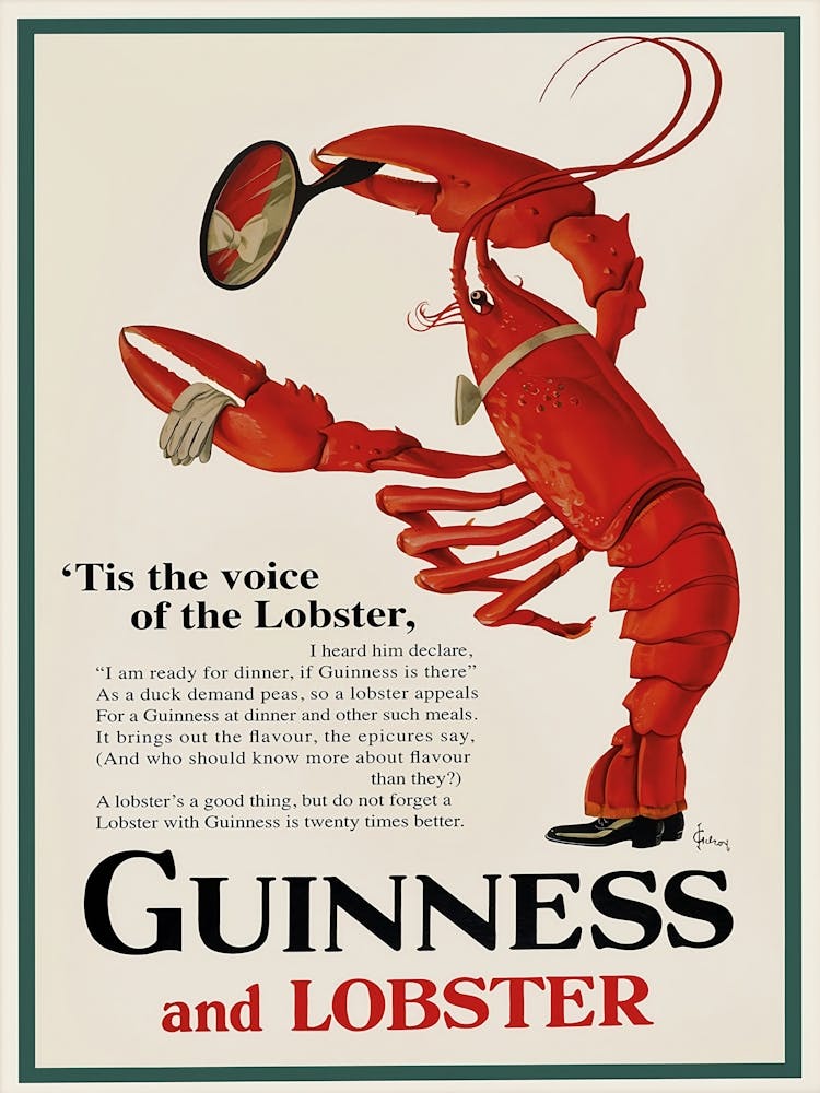 Guinness Lobster Vintage-Werbeplakat Wohndeko Wandkunst Geschenk