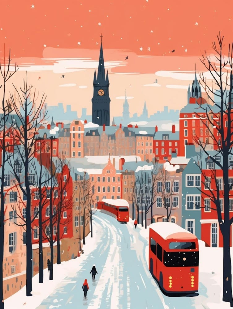 Retro Winter Illustration Edinburgh Scotland 5