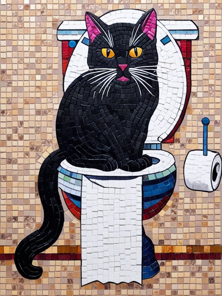 Black Cat On Toilet 1