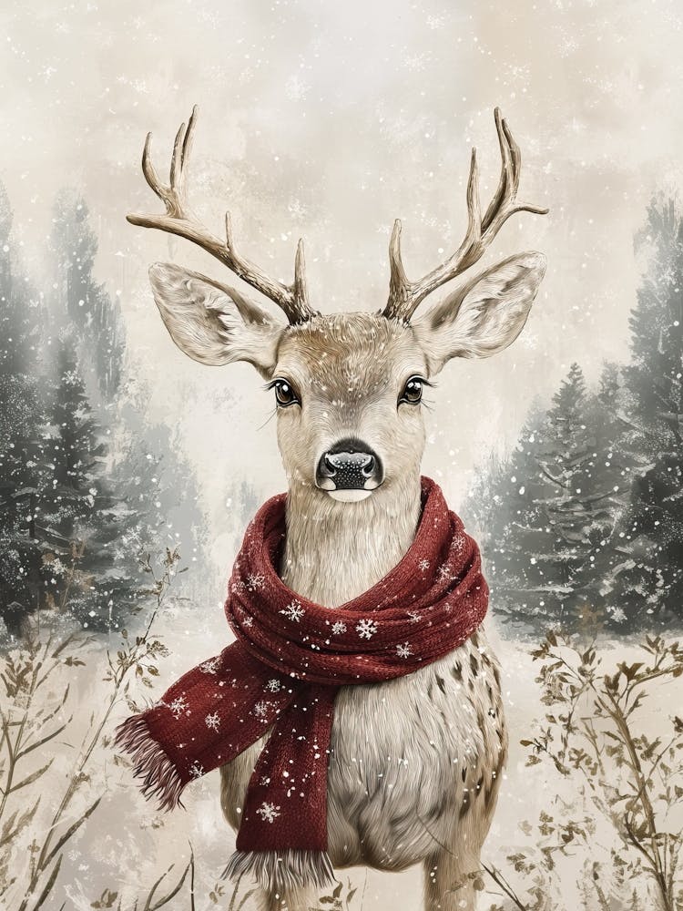 Christmas Reindeer With Red Scarf