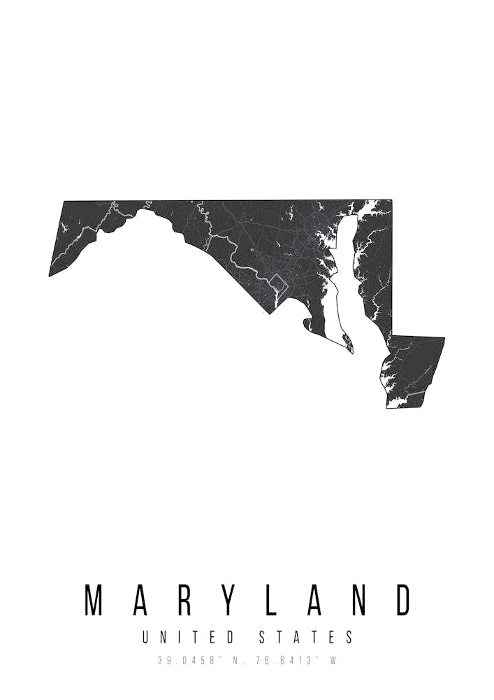 Maryland Mono Black And White Modern Minimal Street Map