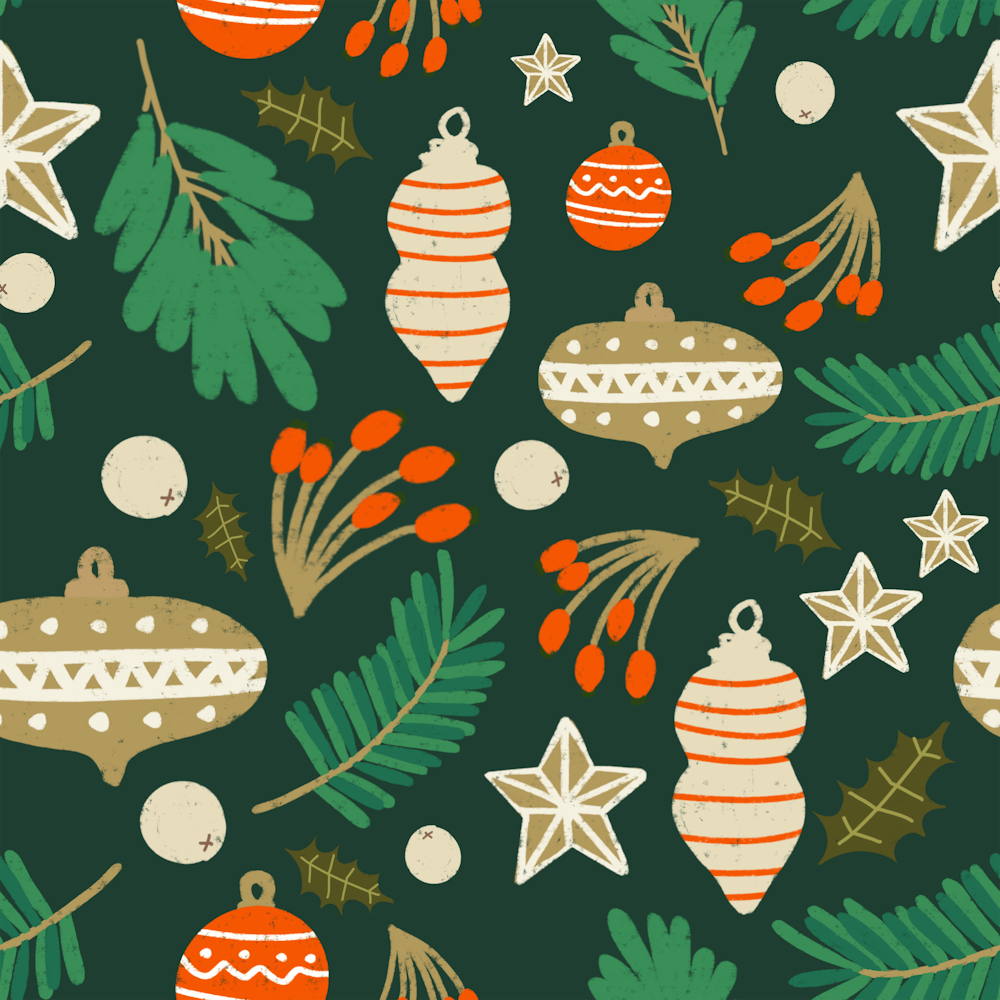Christmas Baubles And Winter Foliage Green