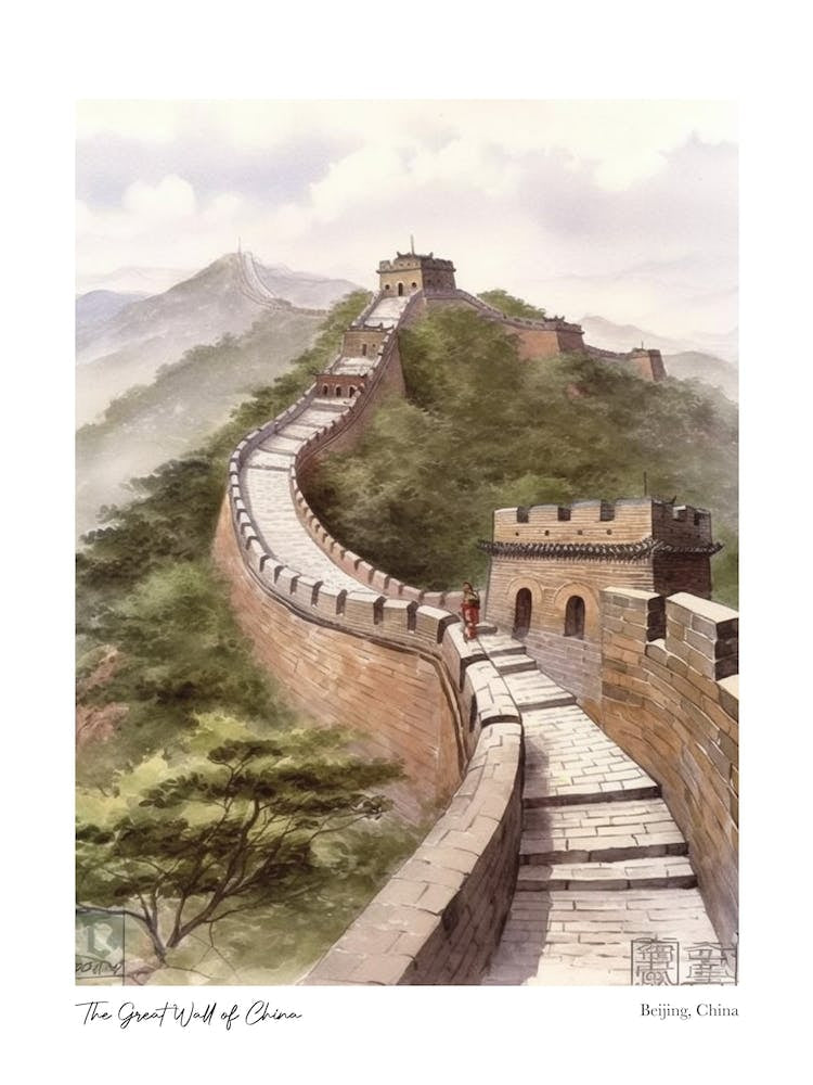 The Great Wall Of China 3 Watercolour Travel Poster
