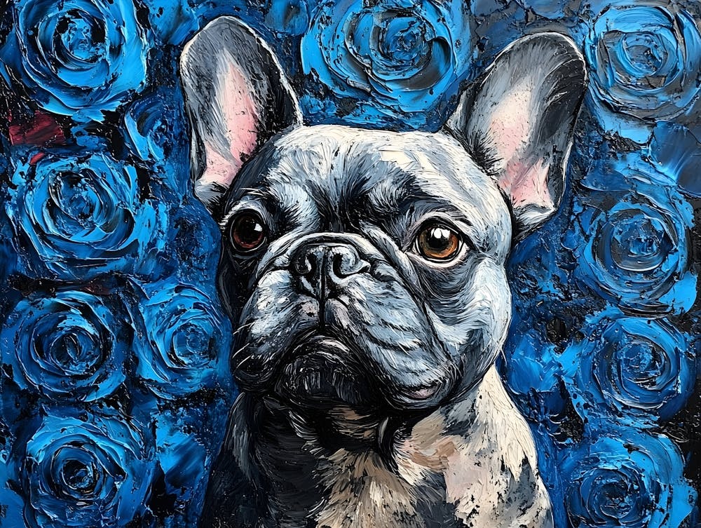 French Bulldog And Blue Roses 11