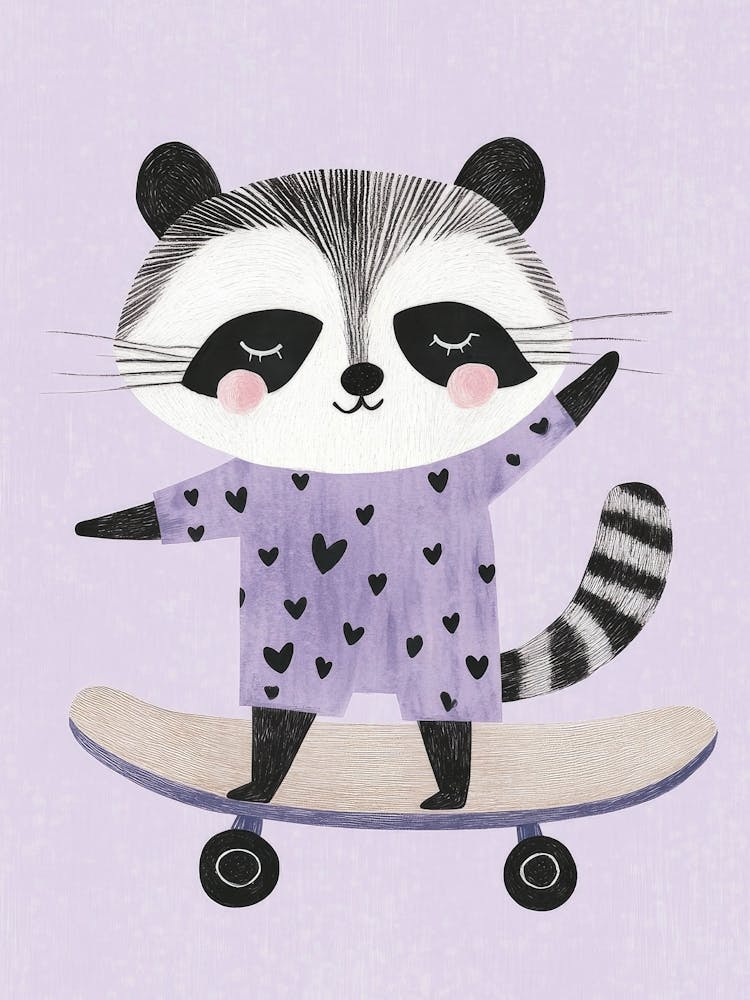 Raton Laveur Sur Un Skateboard