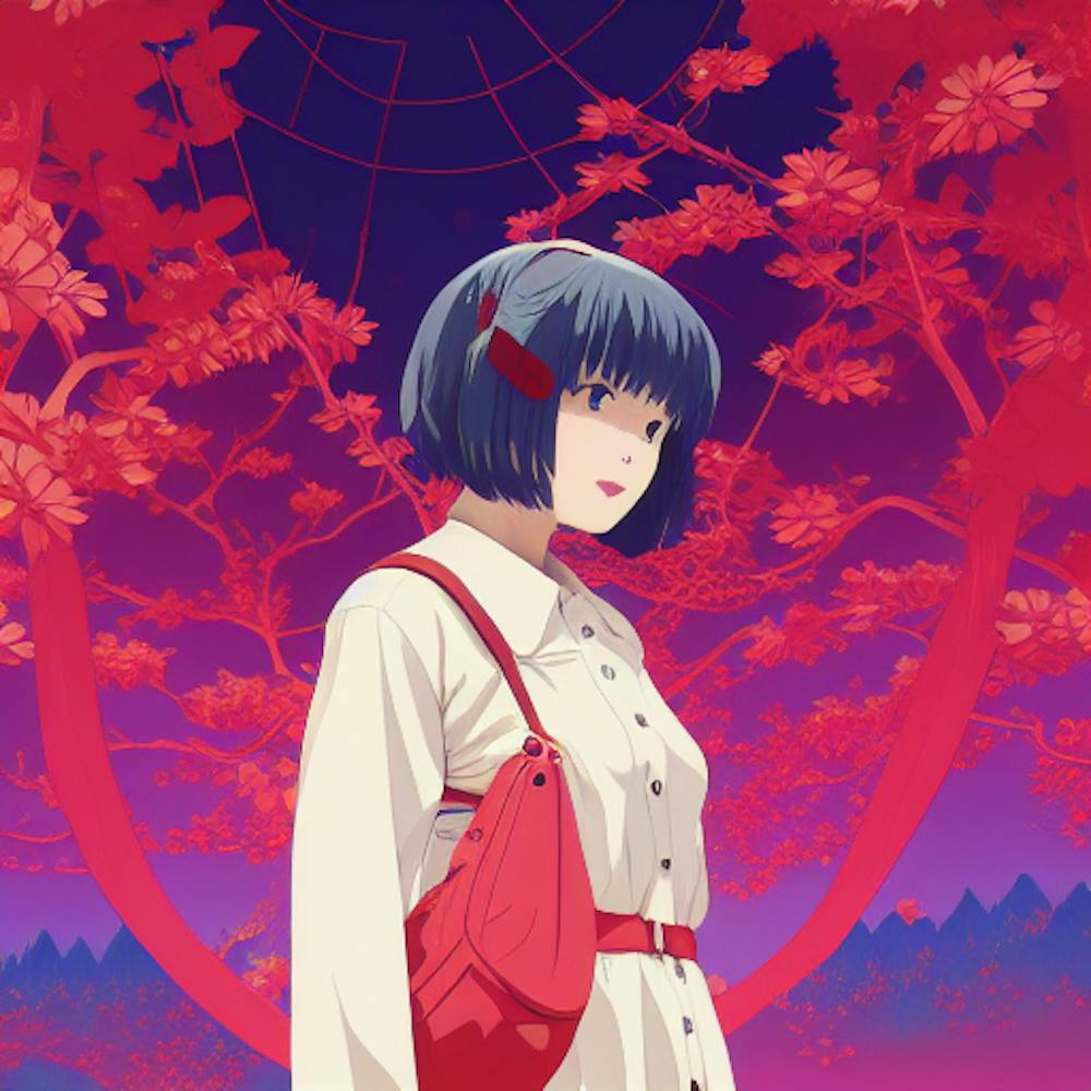 Fille Anime En Robe Rouge