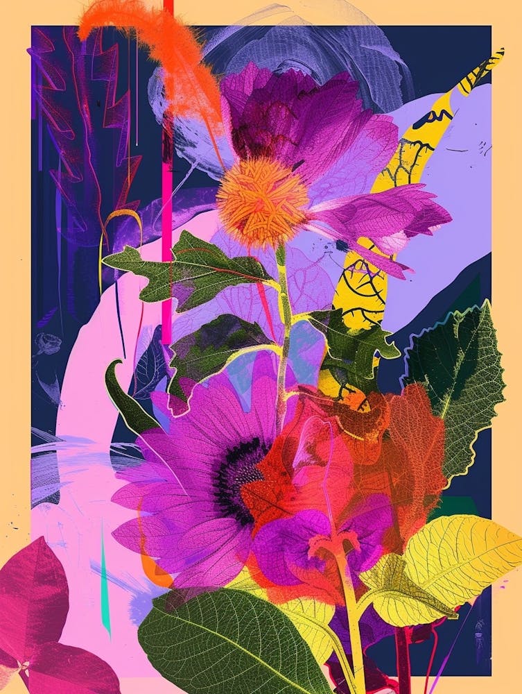 Celosia 3 Collage de fleurs néon