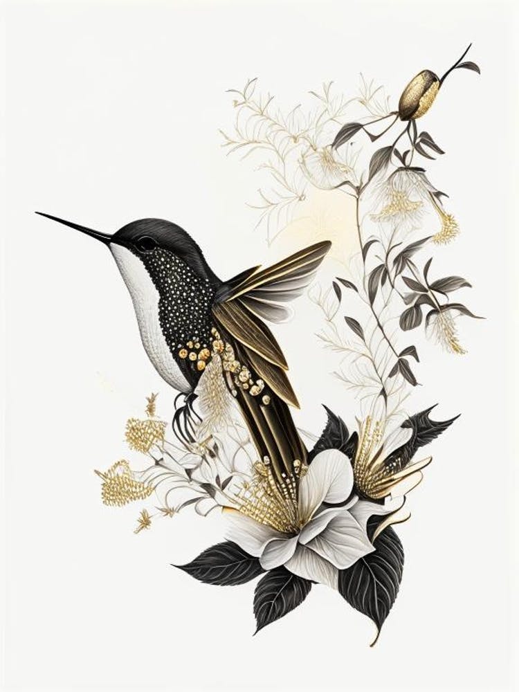 Hummingbird At Sunrise Vintage Gold & Black