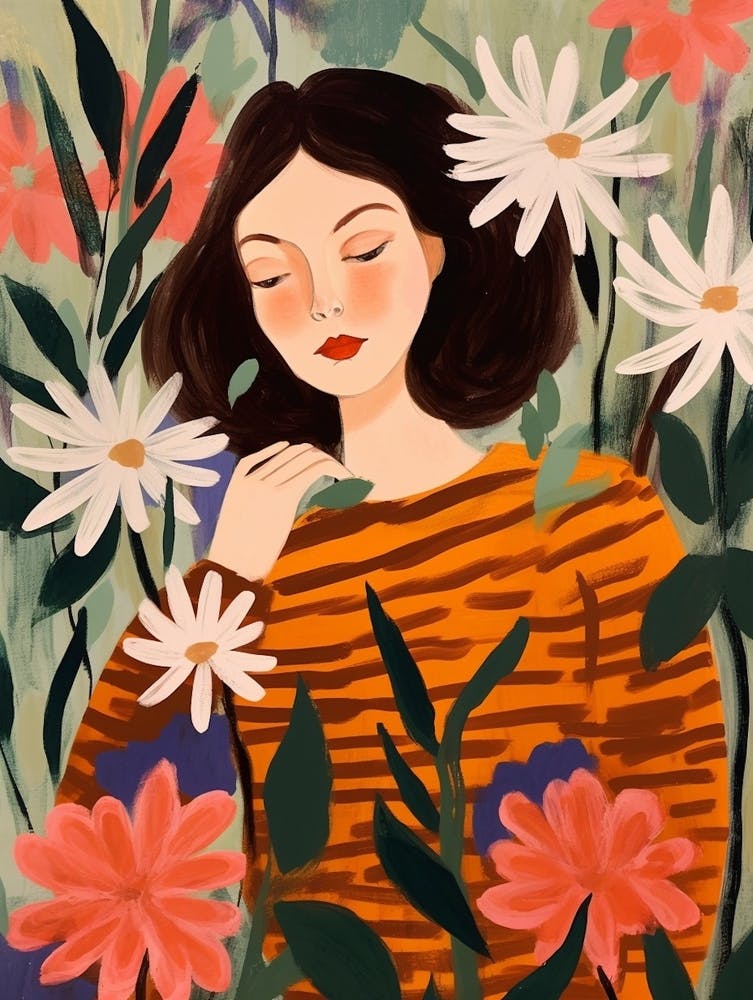 Woman With Autumnal Flowers Bee Balm 1