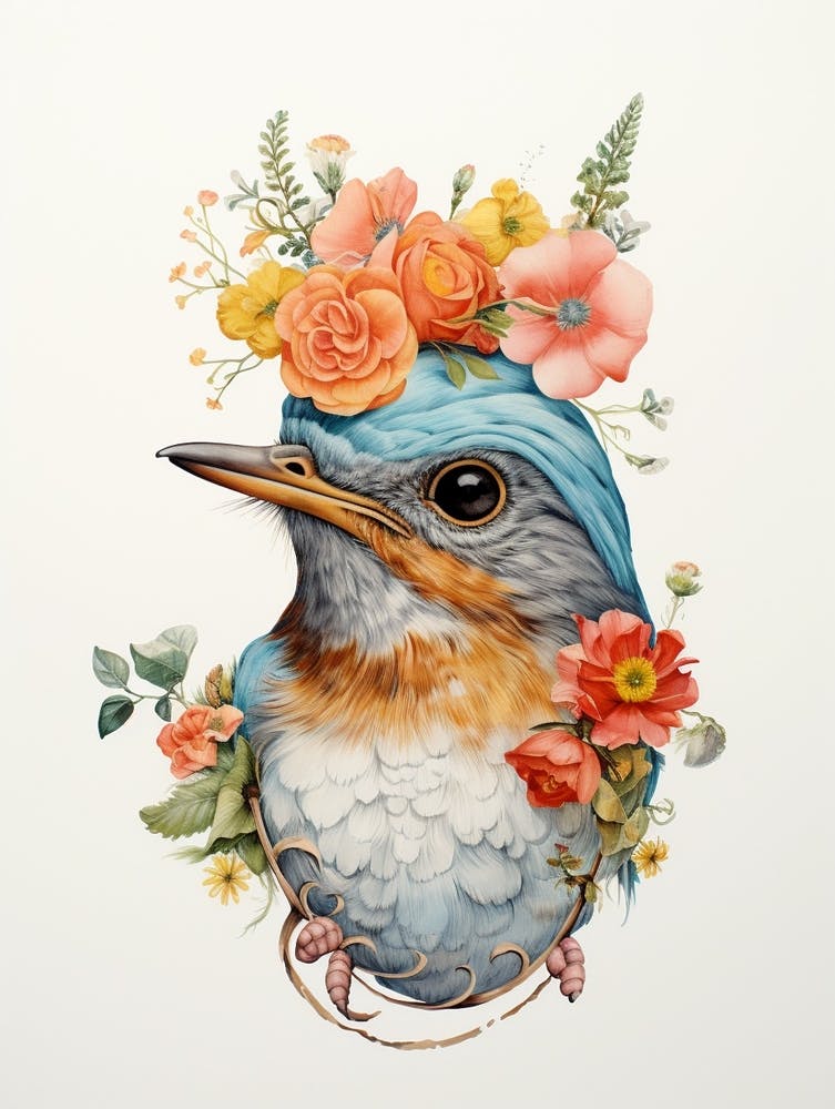 Bird With A Flower Crown Robin 1