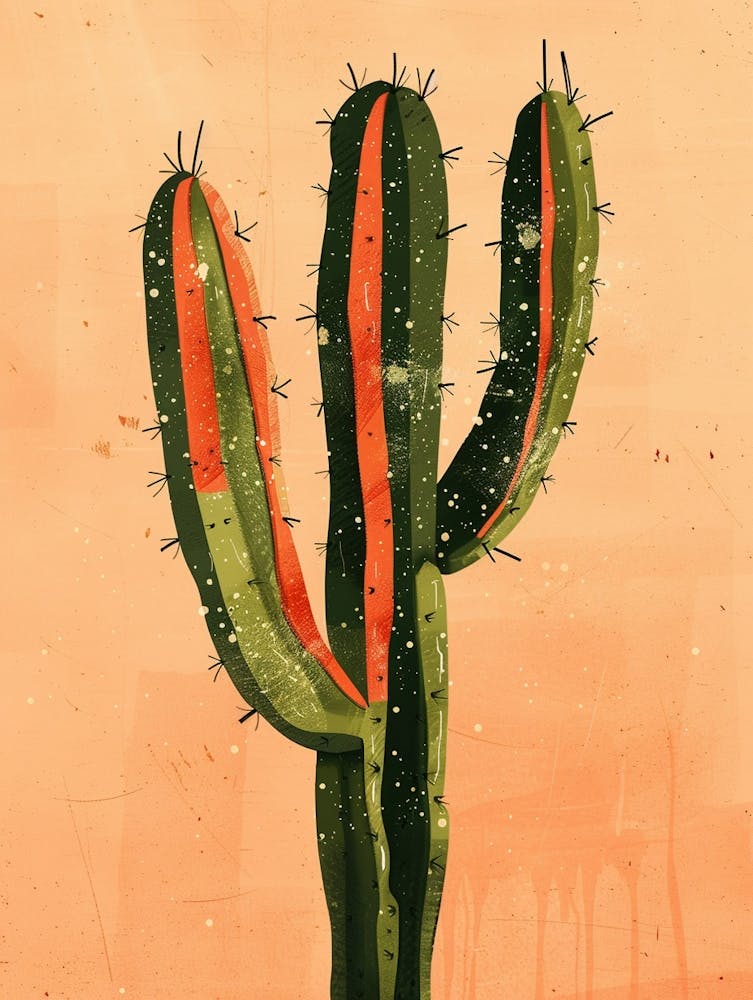Fishhook Cactus Minimalist Abstract Illustration 1