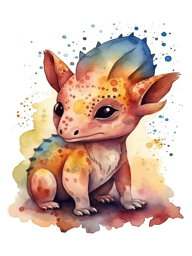 Protoceratops Cute Dinosaur Watercolour 3