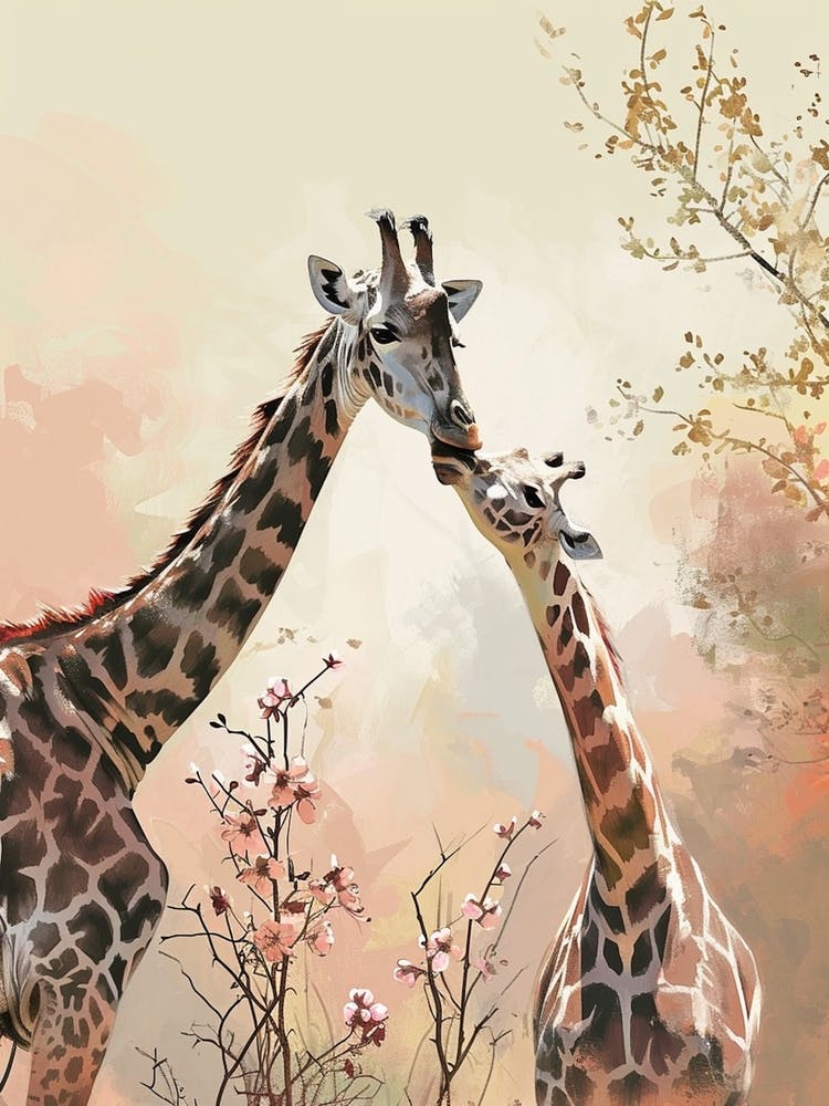 Two Giraffes With The Trees & Plants