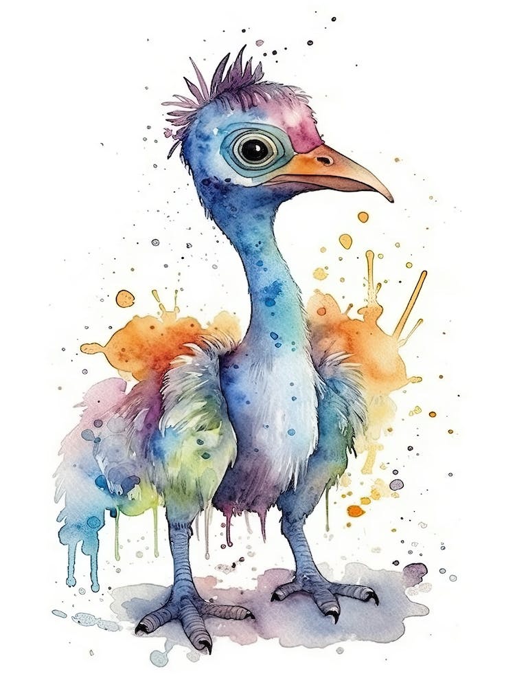 Therizinosaurus Cute Dinosaur Watercolour 1