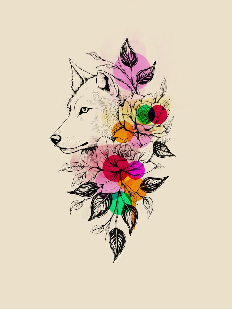 Wolf With flowers