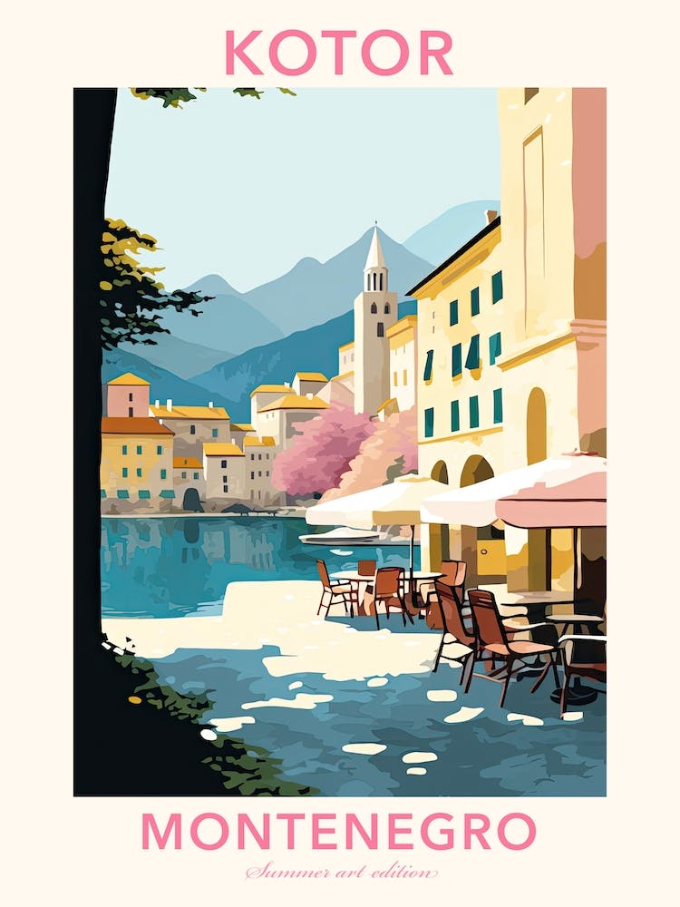 Kotor, Montenegro, Flat Pastels Tones Illustration 1 Poster