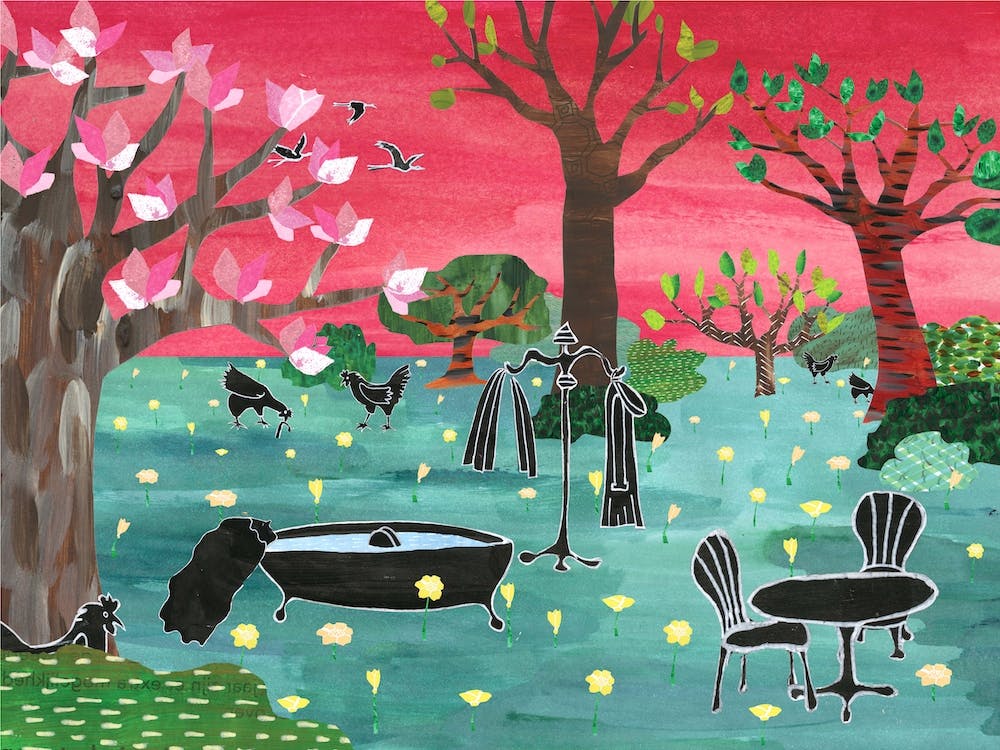 Taking A Bath In The Garden Green & Red