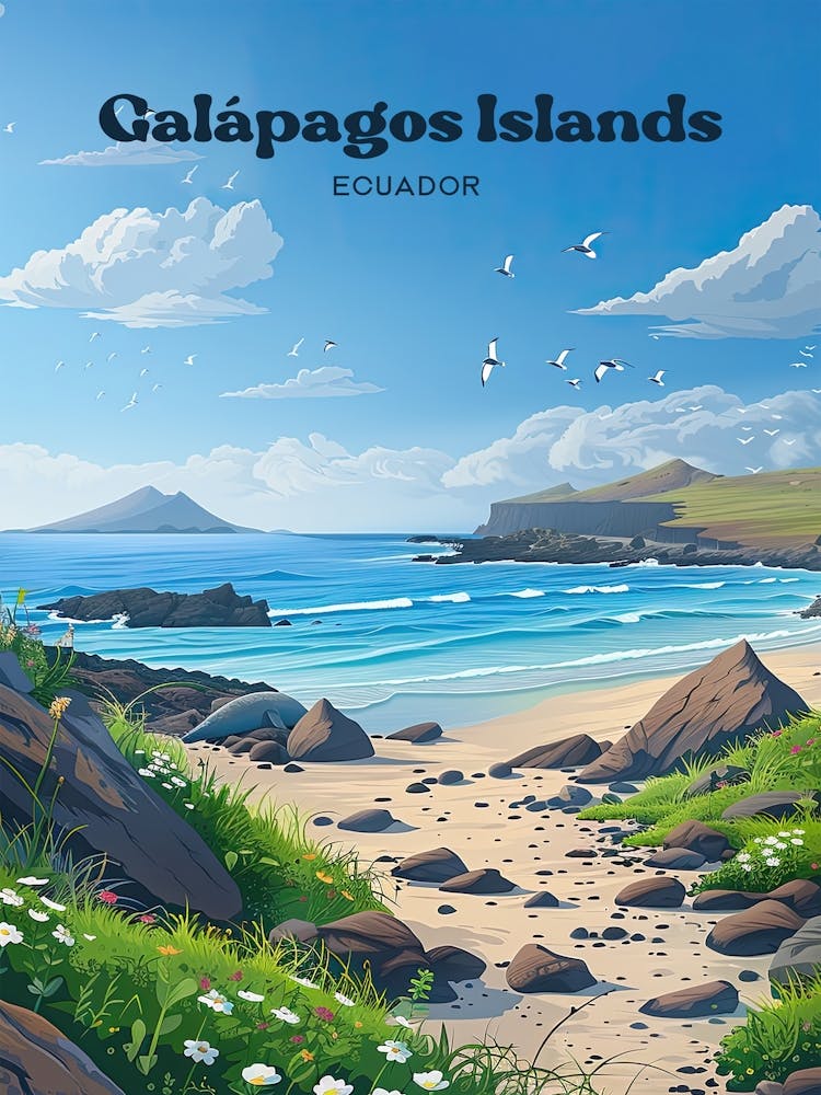 Galapagos Islands Vacation Art Illustration