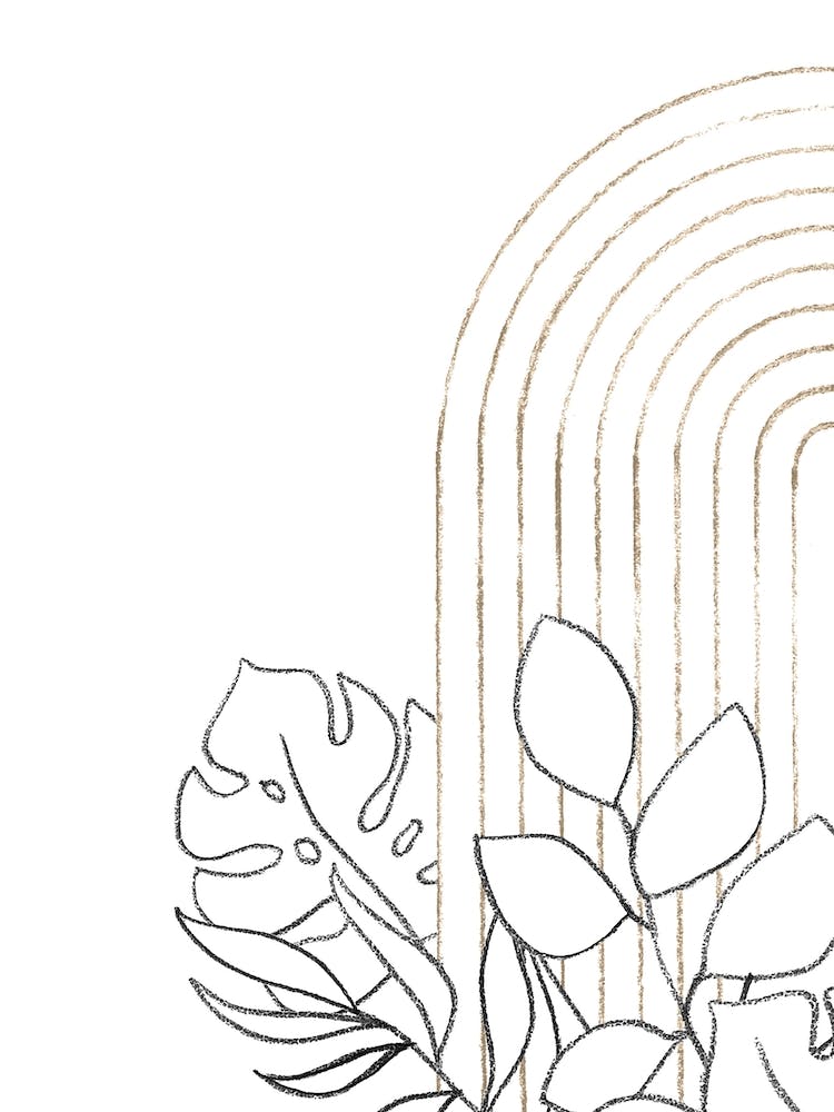 Rainbow And Leaves, minimalist line drawing
