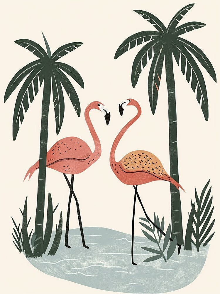 Andean Flamingo And Coconut Trees Minimalist Illustration 1