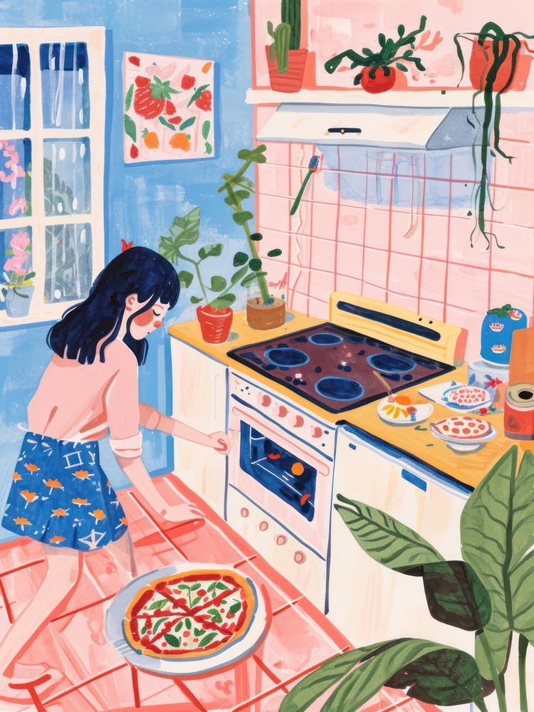 Girl Making A Pizza Lo Fi Kawaii Illustration 1