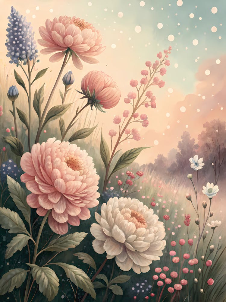 Wildflower Stripes with Gradient Sky Oil Painting Style