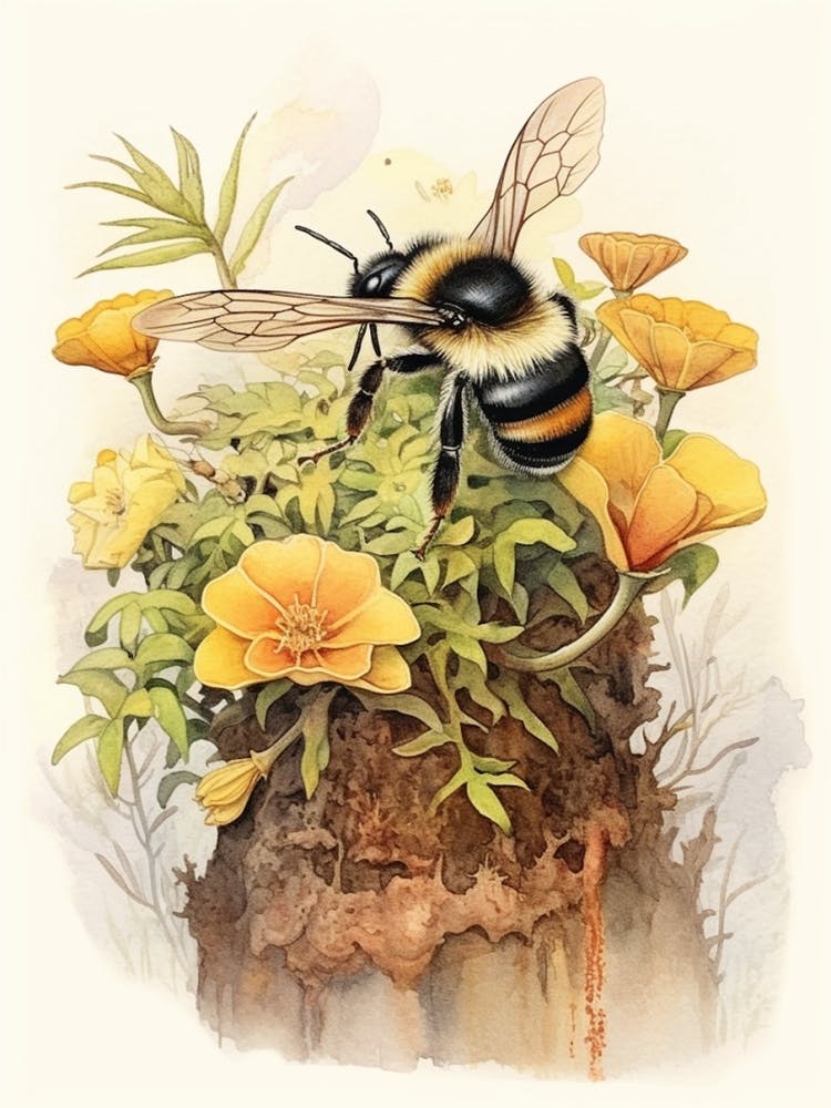 Rusty Patched Bumble Bee Beehive Watercolour Illustration 4