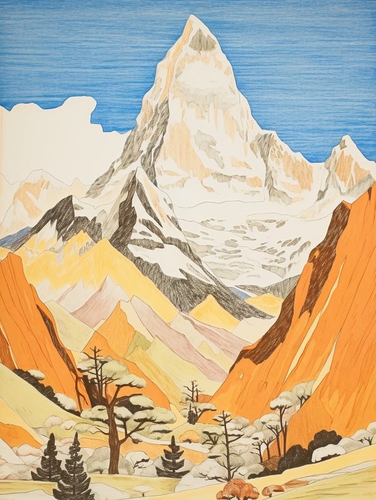 Ama Dablam Nepal 1 Colourful Mountain Illustration
